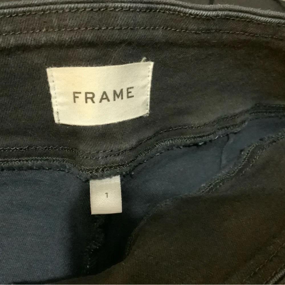FRAME Jetset Wide Leg Super Stretch Wide Leg Size 1 Sheen Noir Jeans